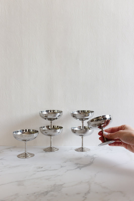 vintage french letang remy  stainless steel champagne coupes, set of 6