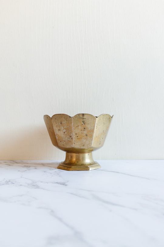 vintage French scalloped brass pedestal vase