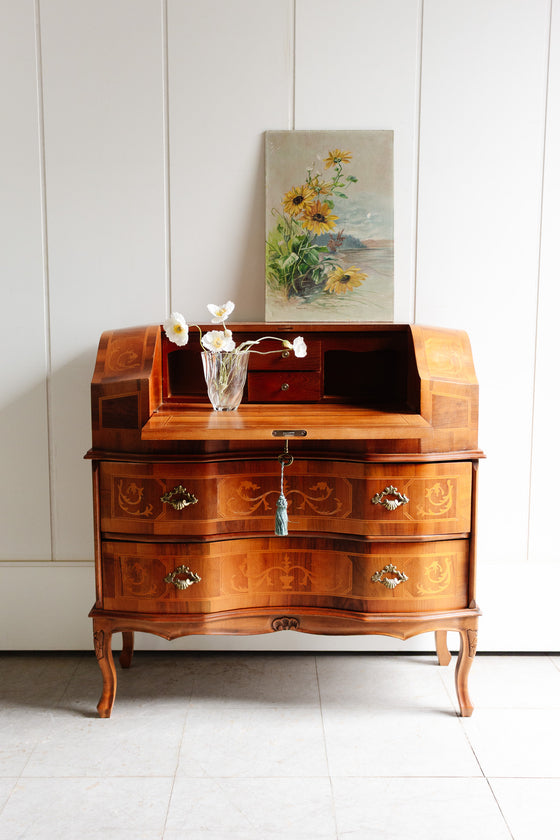 vintage italian inlay secretary desk