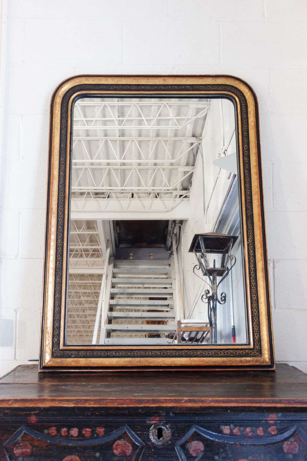 extra large turn of the century ebony and gilt louis philippe mirror