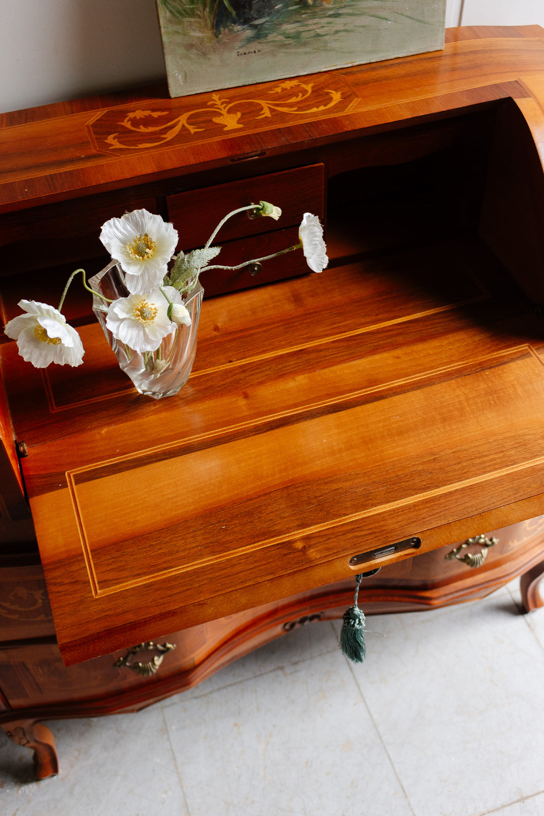 vintage italian inlay secretary desk