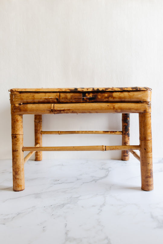 vintage french burnt bamboo and rattan stool