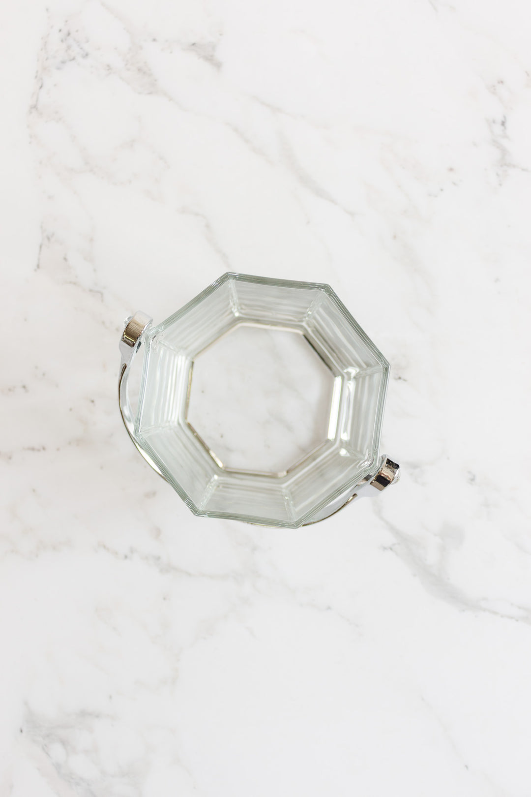 vintage french glass ice bucket with metal handle