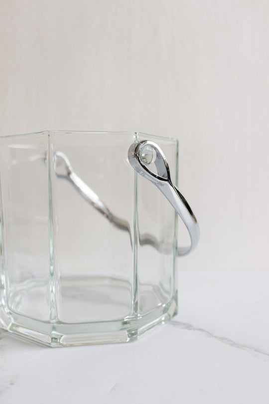 vintage french glass ice bucket with metal handle