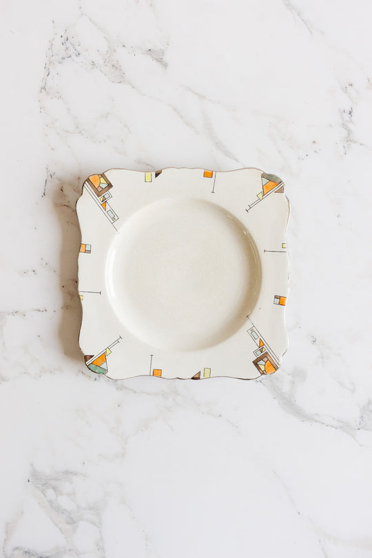 rare art deco royal handpainted winton square cake plate