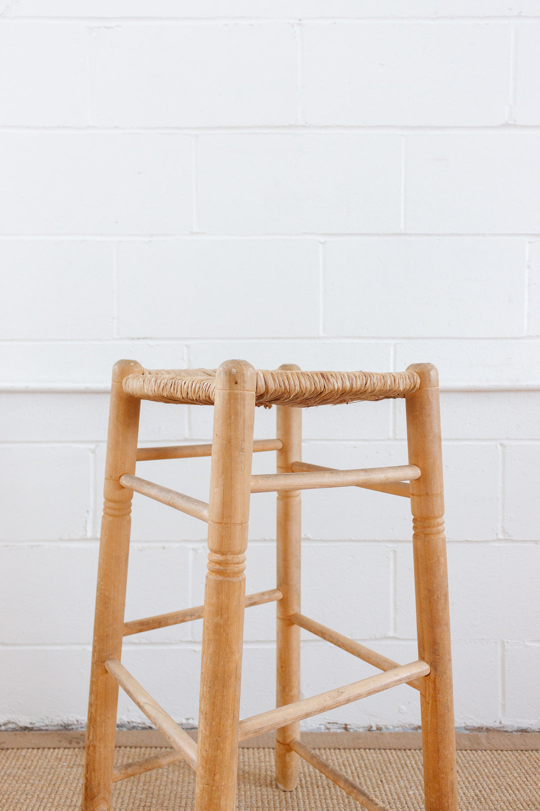 1960s French maple and rush stool