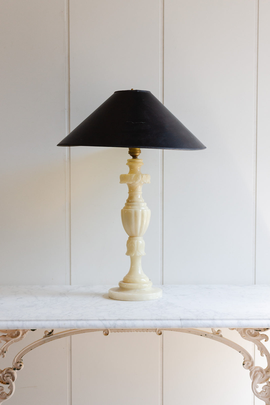 antique italian carved alabaster lamp with empire shade
