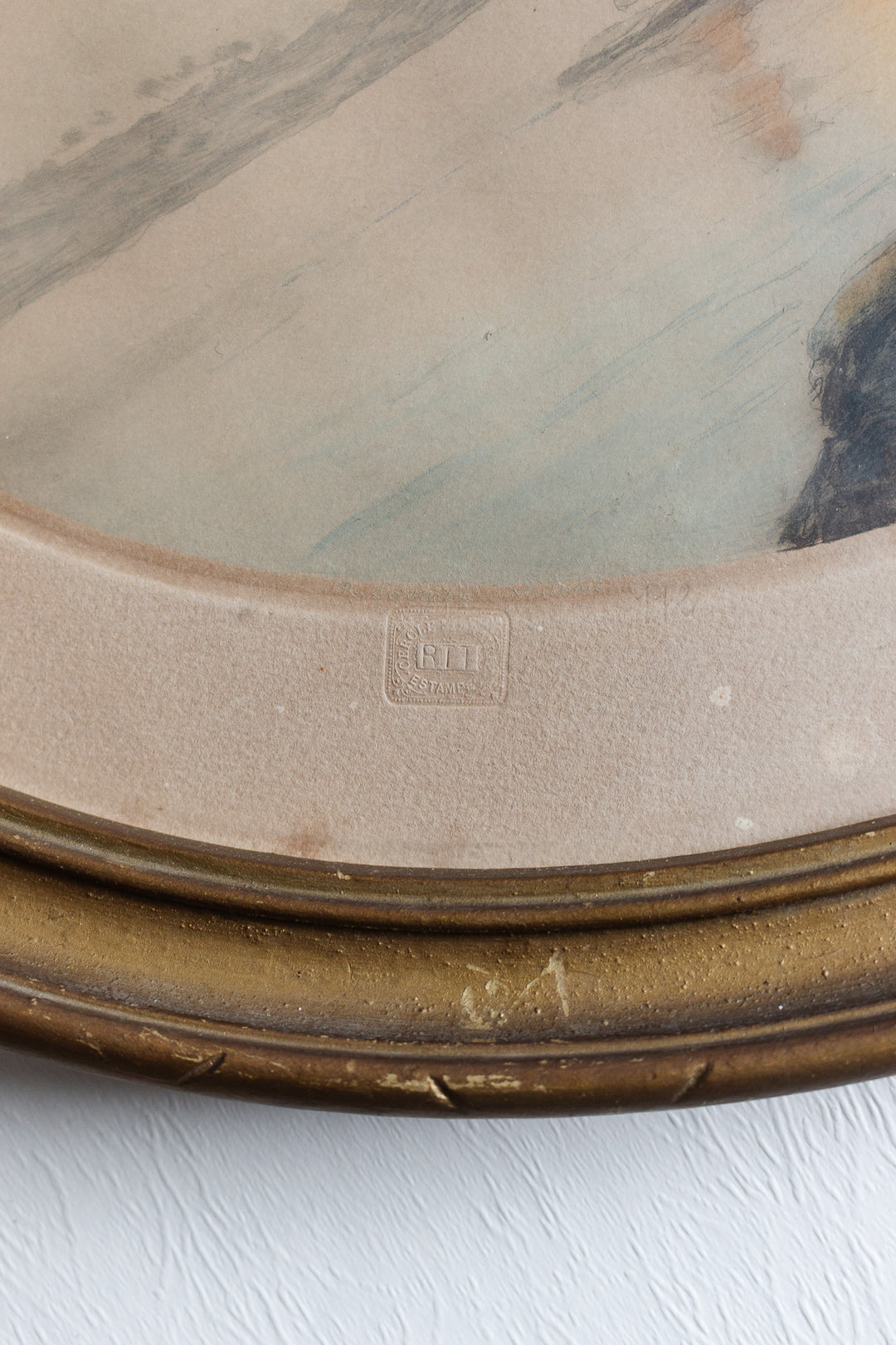 19th century french hand coloured oval engraving