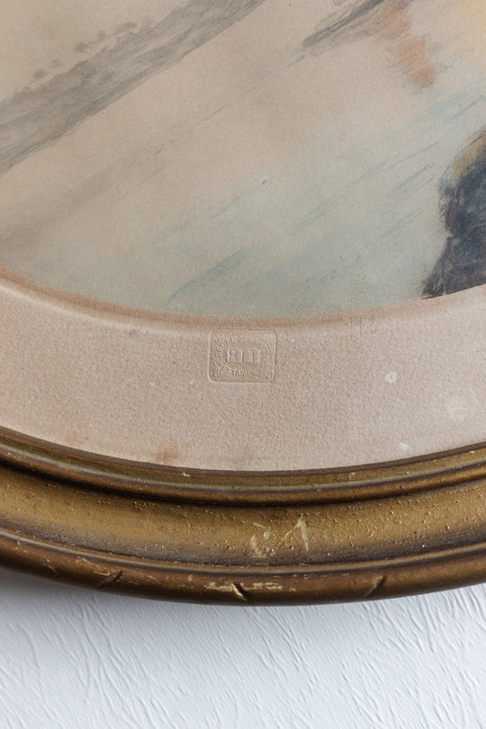 19th century french hand coloured oval engraving
