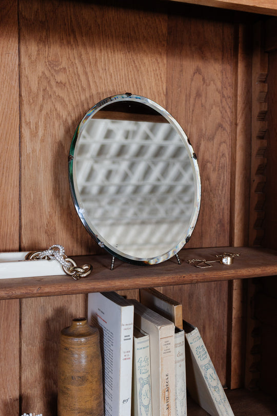 antique french beveled glass shaving mirror