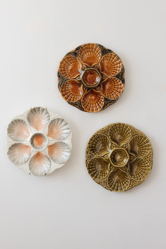 rare antique french sarreguemines pink and grey oyster plate