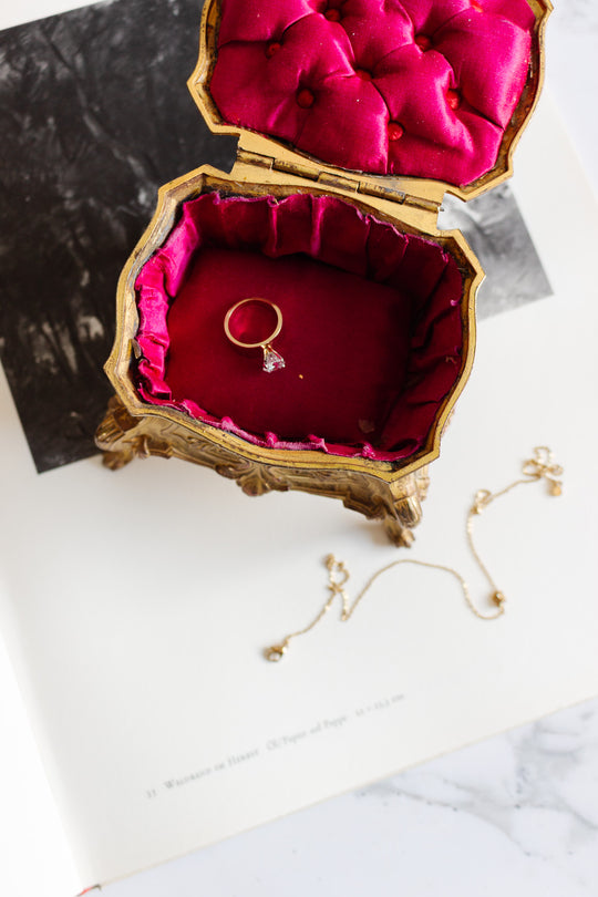 antique french bijoux heavy cast metal casket with tufted fabric lining