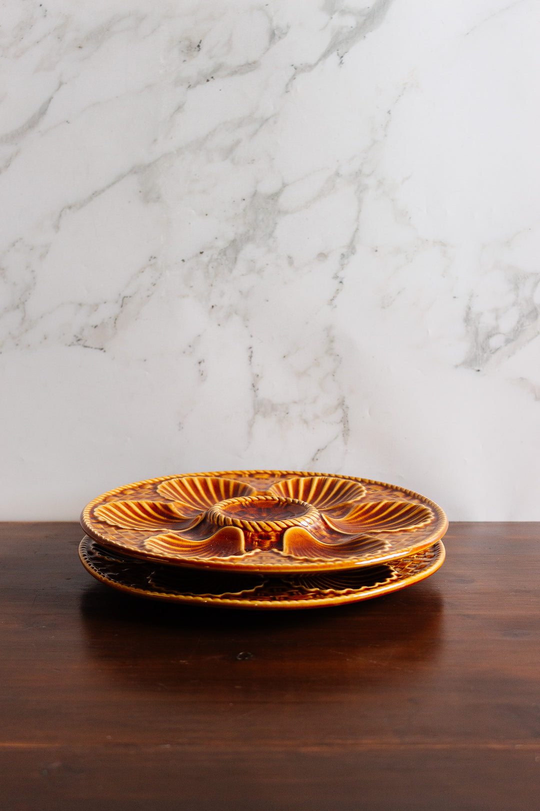 antique french "basketweave" Longchamp amber oyster plate