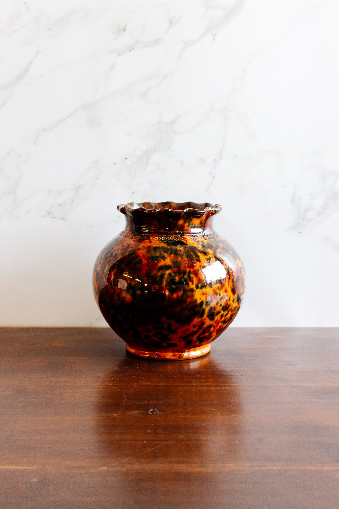 antique french large crimped provincial pottery vase