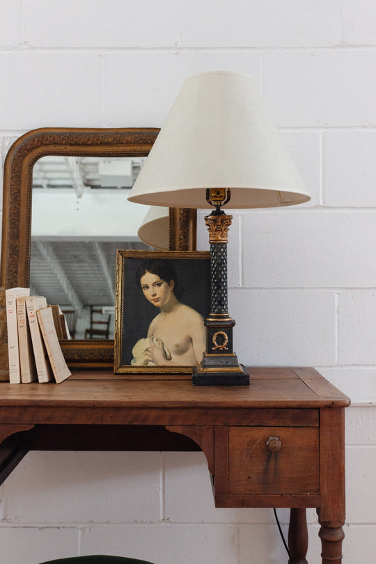 midcentury carved wood and plaster lamp
