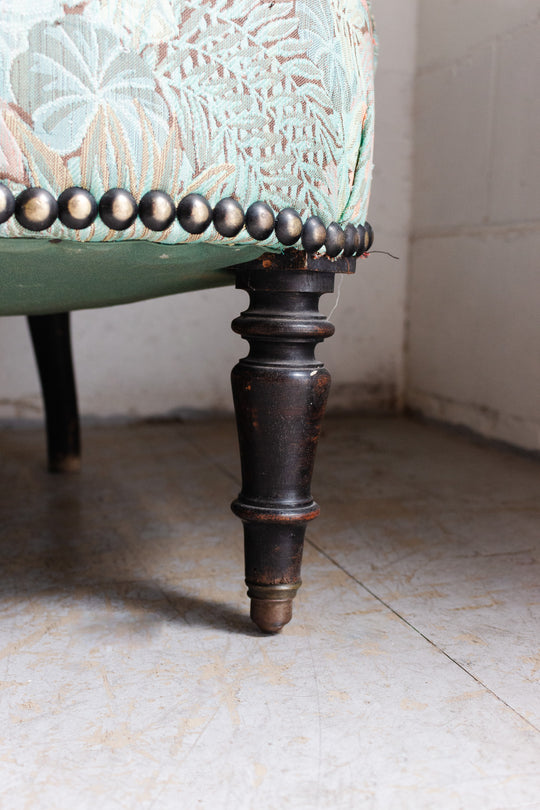 antique french crapaud chair with floral fabric
