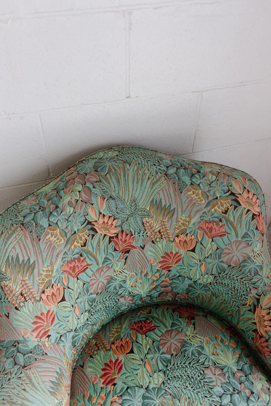 antique french crapaud chair with floral fabric