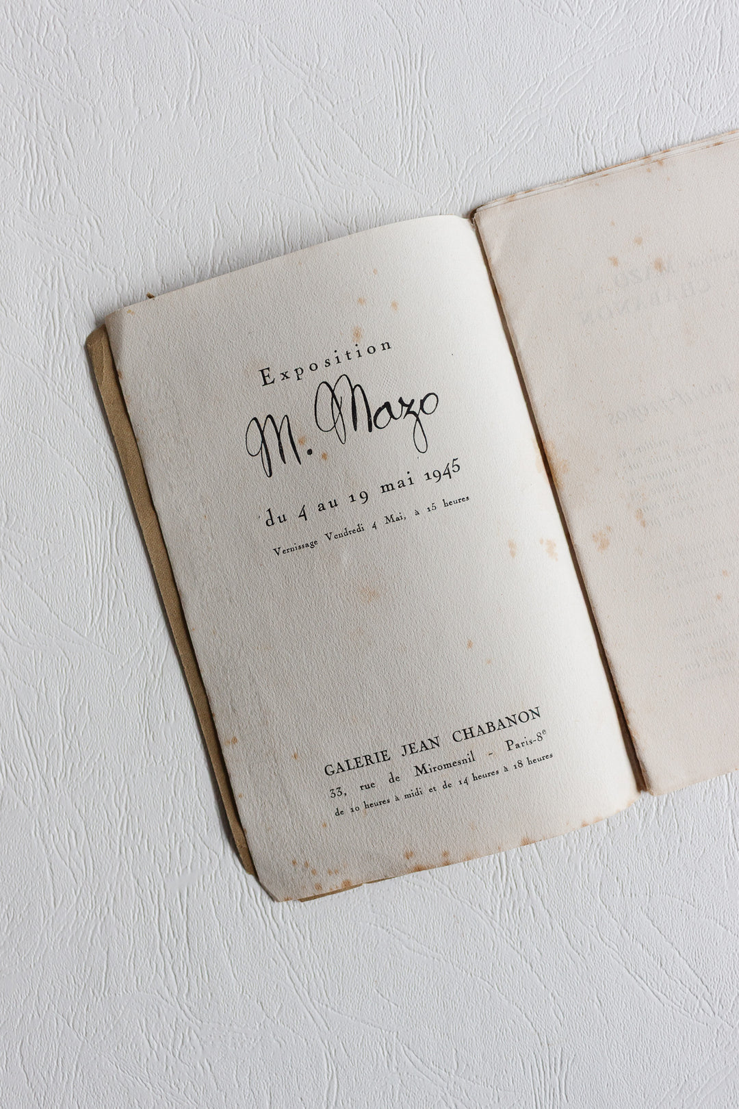 exhibition catalogue for maurice mazo - galerie jean chabanon, Paris 1945