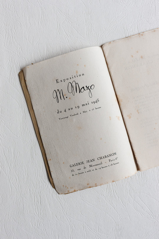 exhibition catalogue for maurice mazo - galerie jean chabanon, Paris 1945