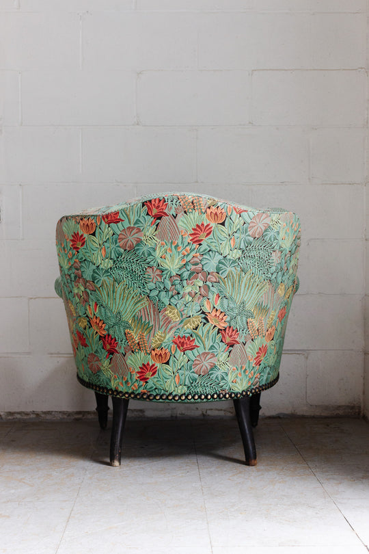 antique french crapaud chair with floral fabric