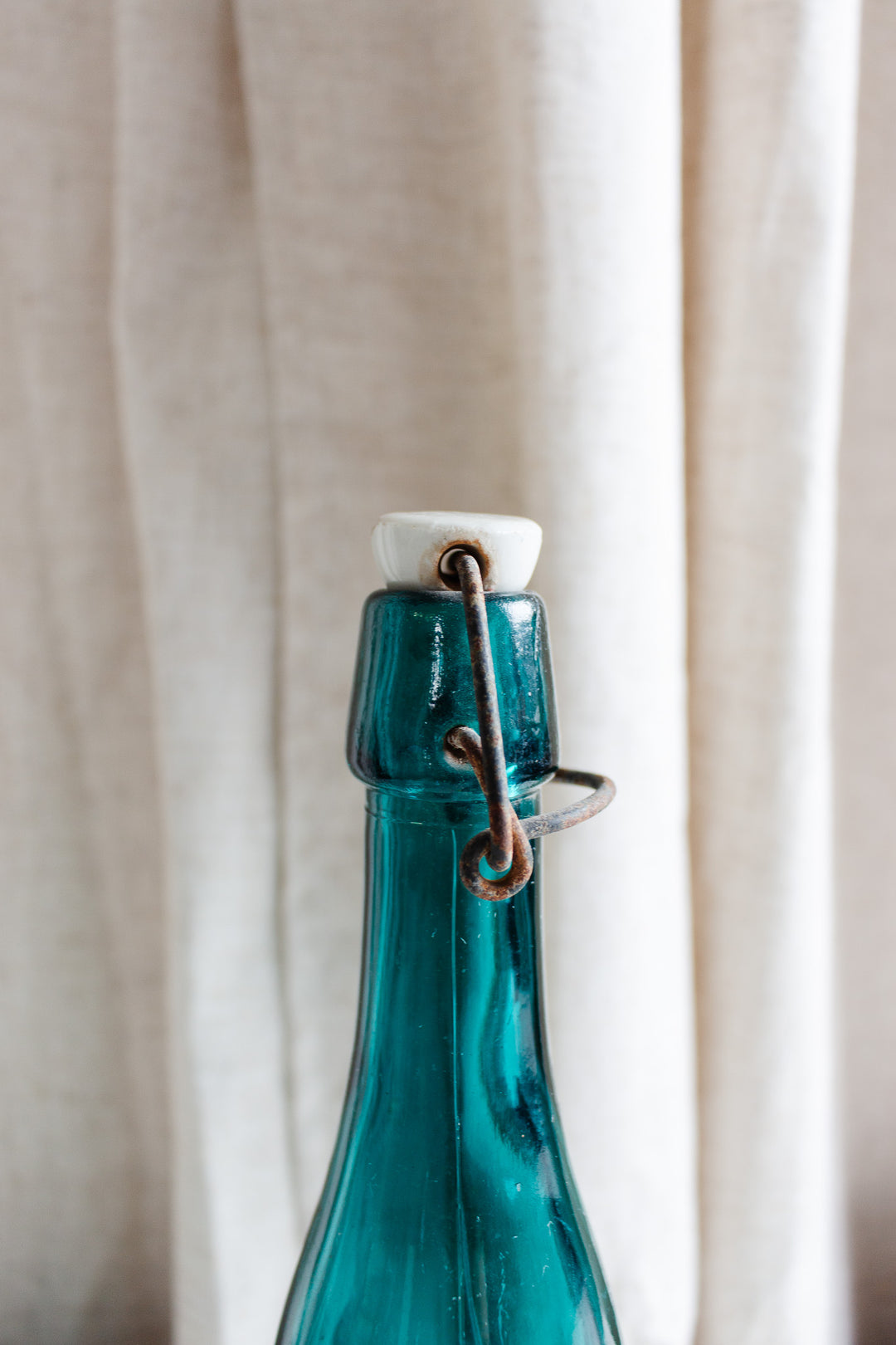 vintage french blue bistro bottle with porcelain top