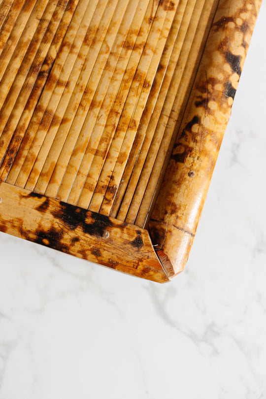 vintage french burnt bamboo and rattan stool