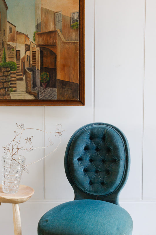 pair of vintage french "petite" velvet slipper chairs