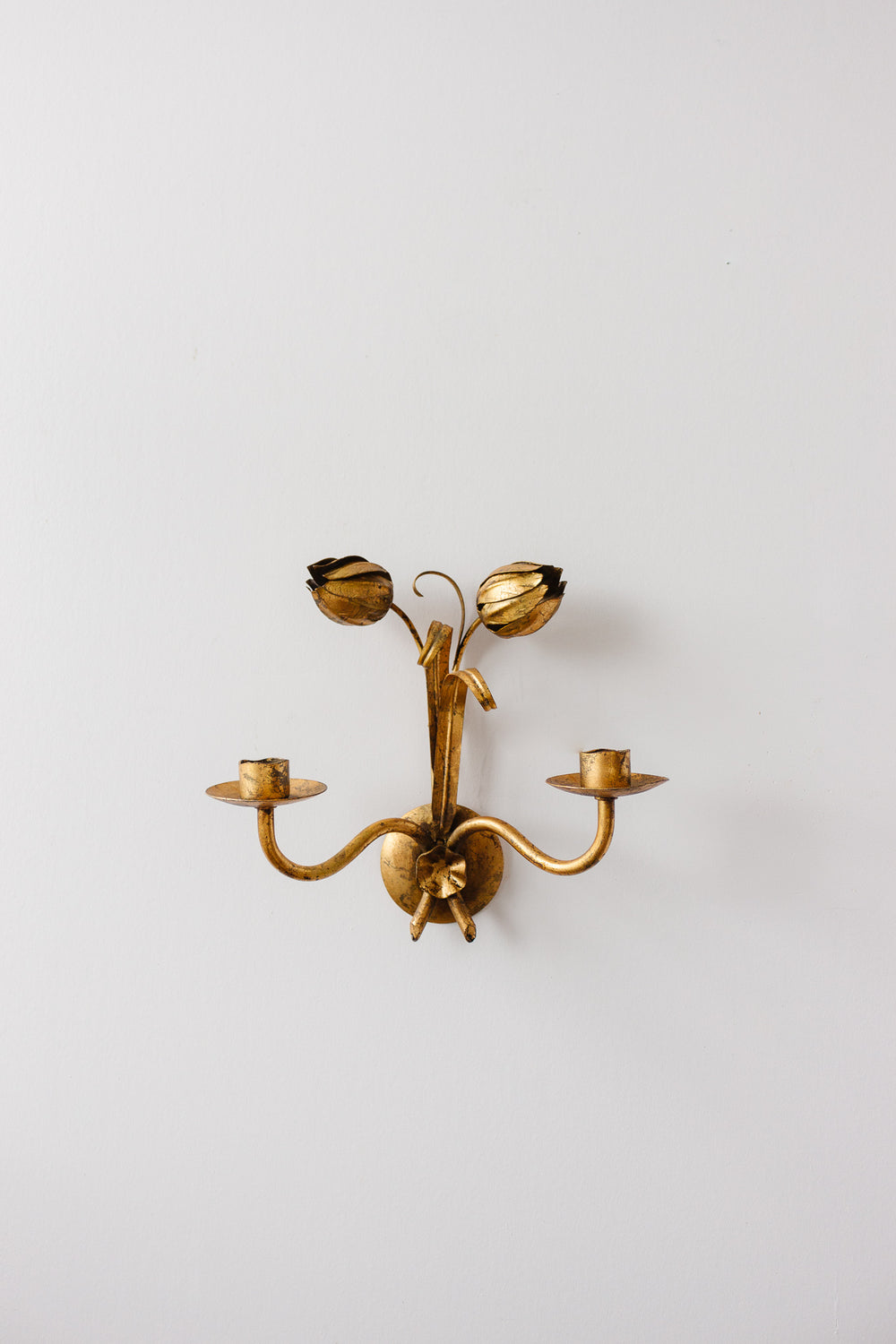 midcentury French gilt foliate wall sconce