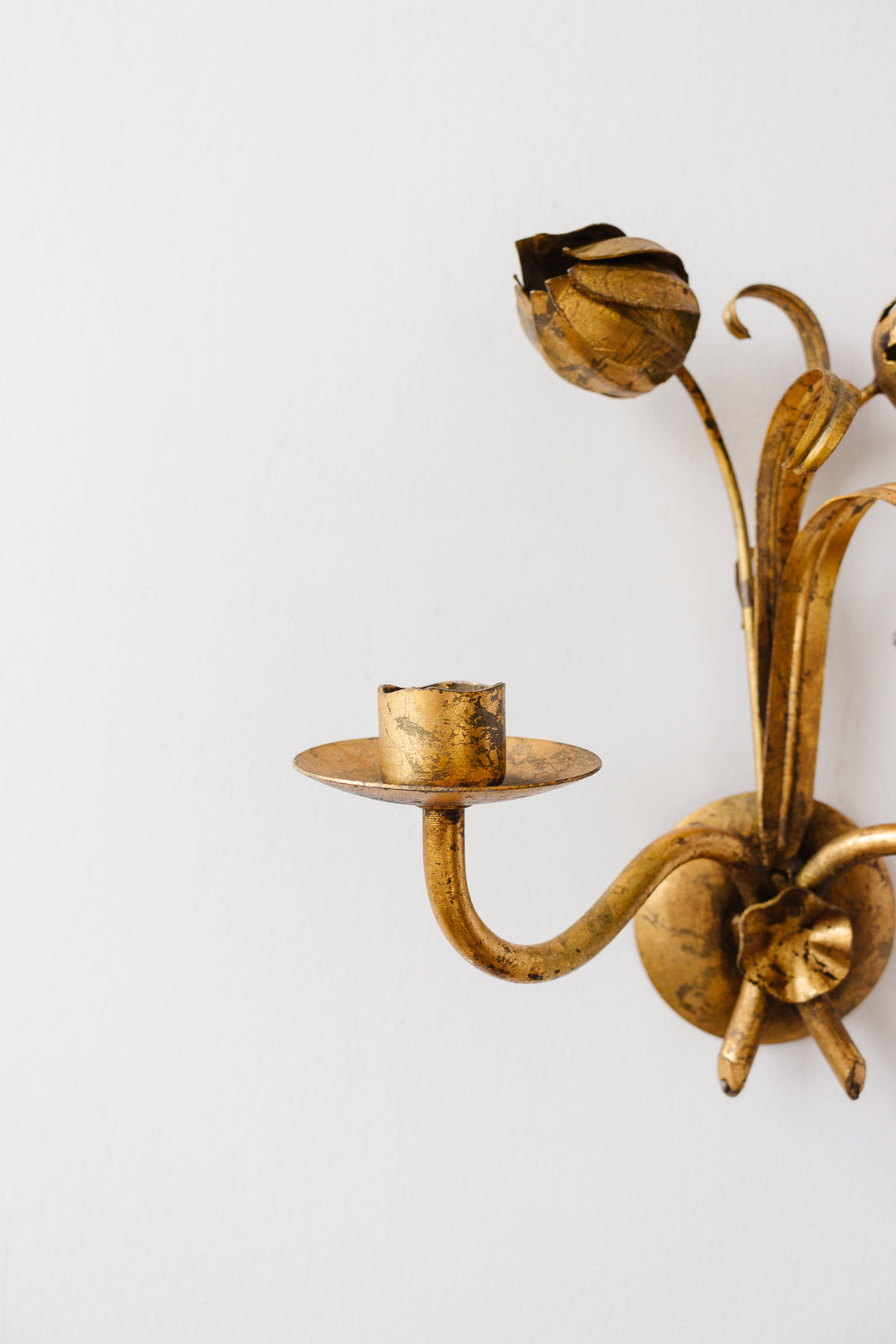 midcentury French gilt foliate wall sconce