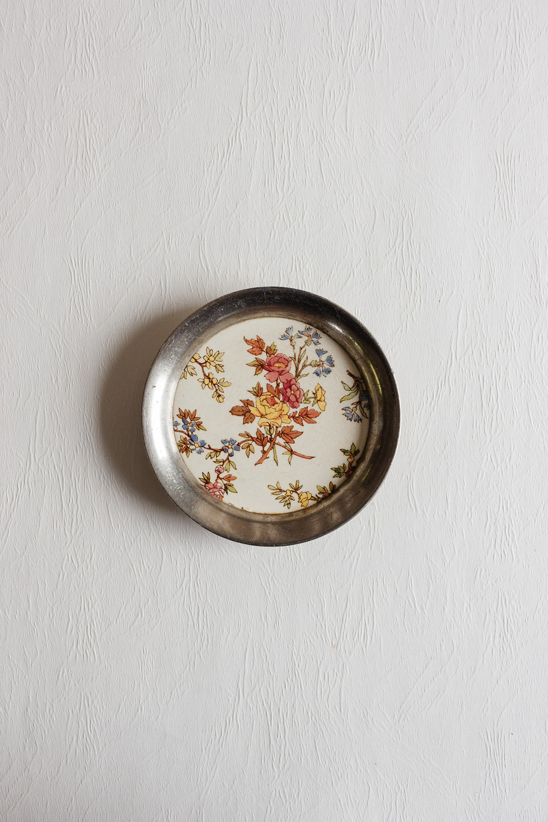 rare antique french sarreguemines transferware and silver metal "sous-verre"