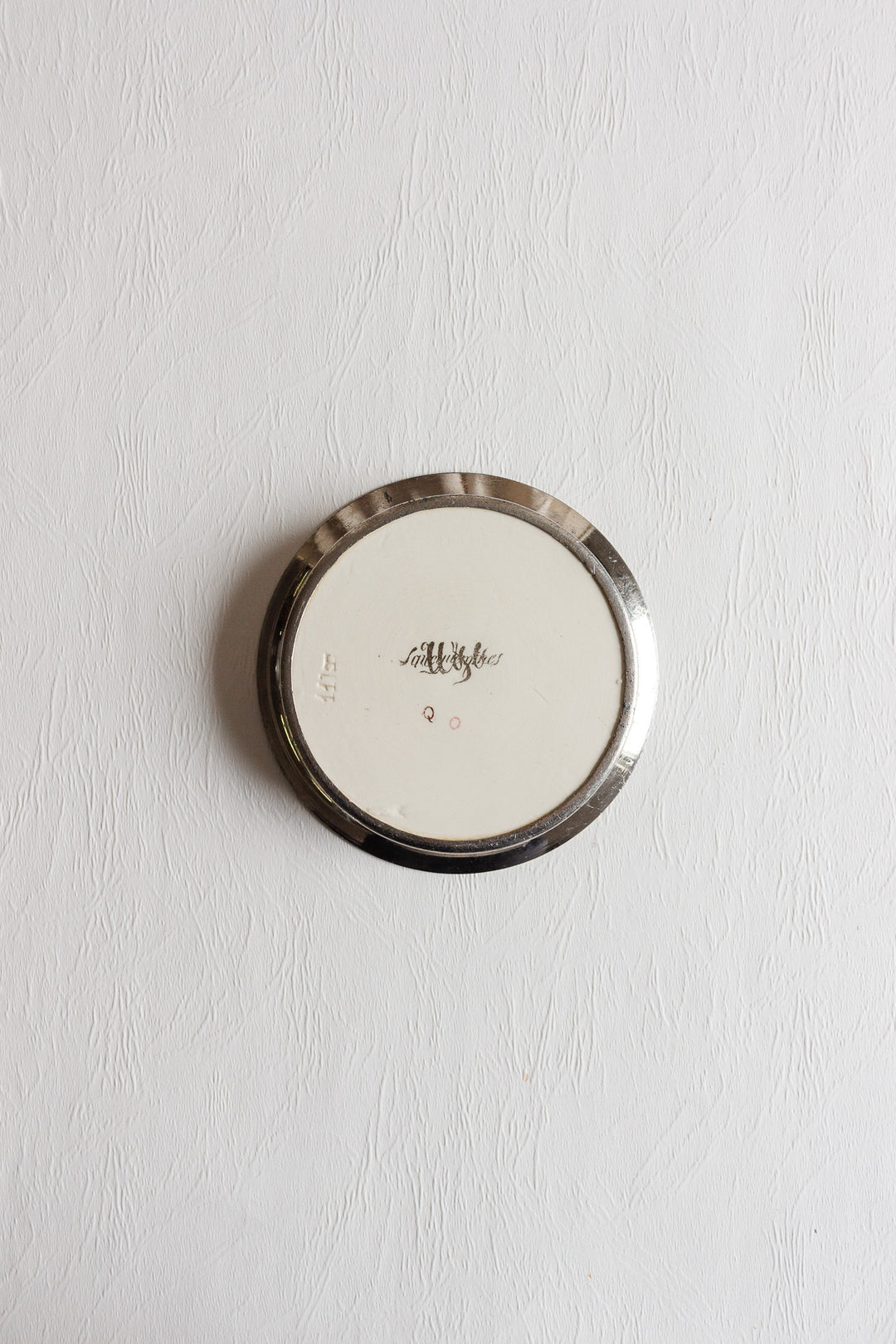 rare antique french sarreguemines transferware and silver metal "sous-verre"