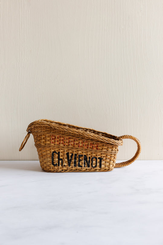 rare antique french advertising wine basket/pouring basket