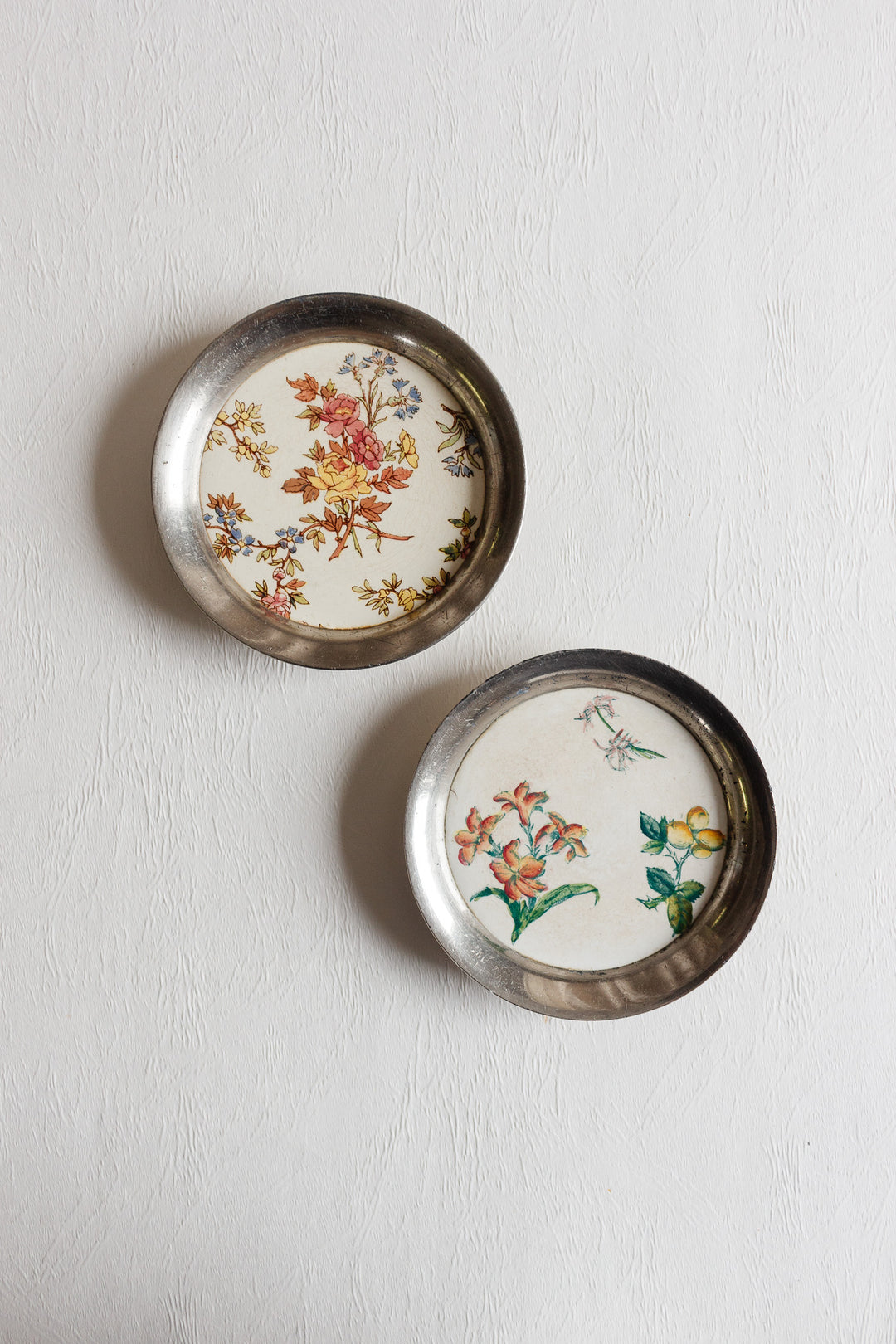 rare antique french sarreguemines transferware and silver metal "sous-verre"