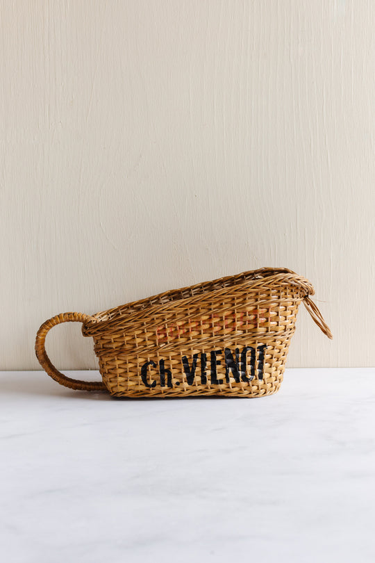 rare antique french advertising wine basket/pouring basket