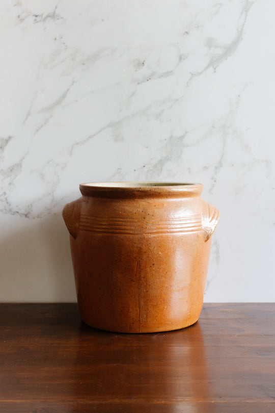 antique french stoneware confit pot, brown
