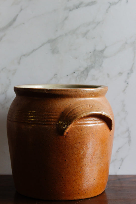 antique french stoneware confit pot, brown
