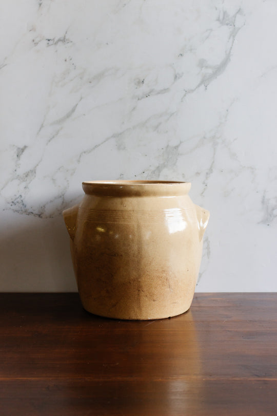 large antique french stoneware confit pot, cream