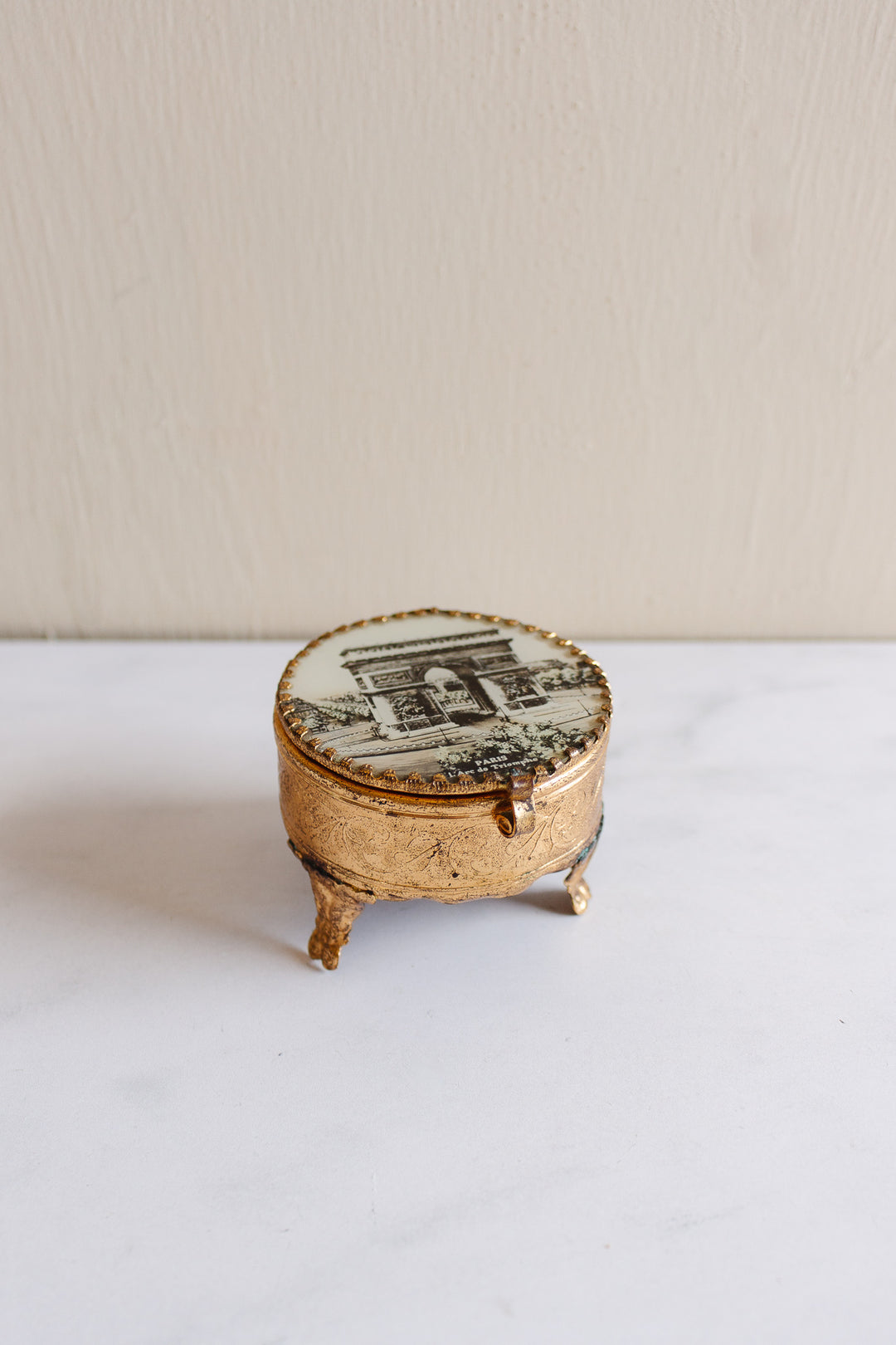 antique french "arc de triomphe" glass and ormulou bijoux casket