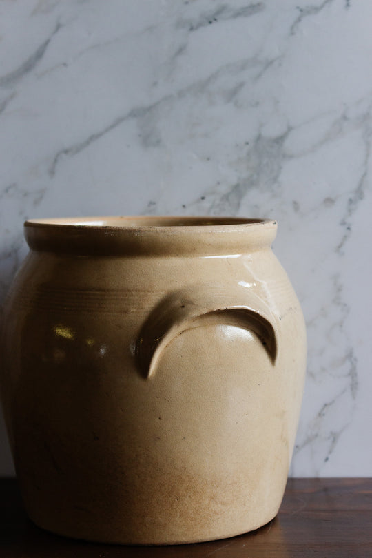 large antique french stoneware confit pot, cream
