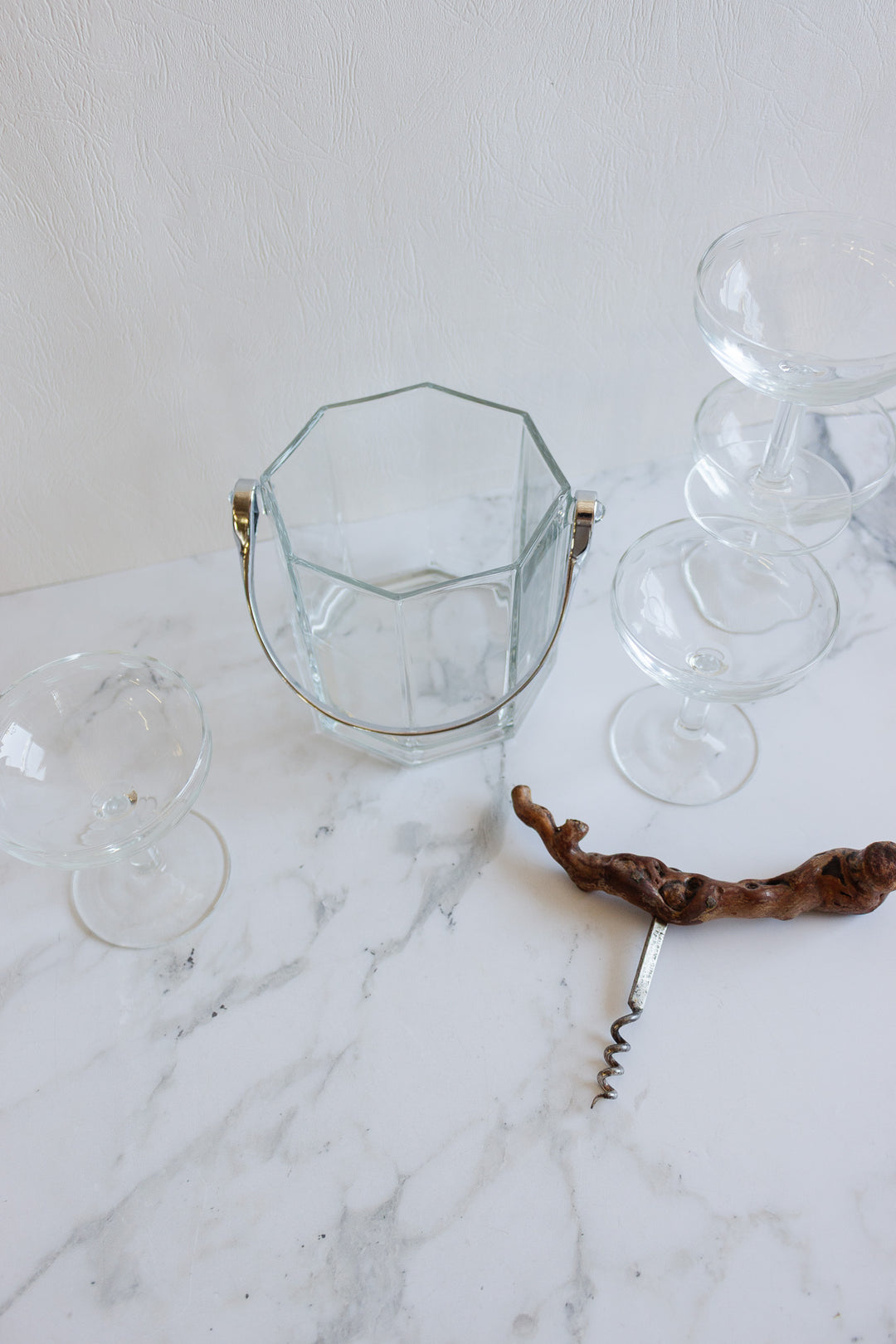 vintage french glass ice bucket with metal handle