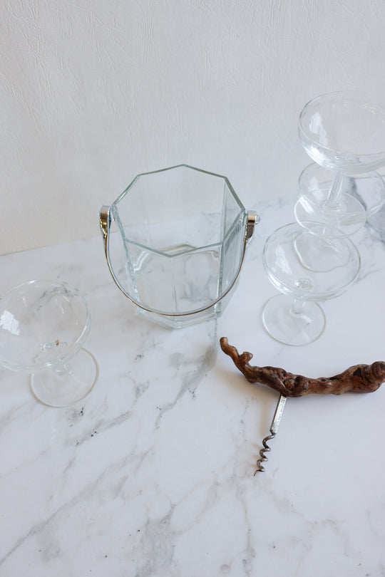 vintage french glass ice bucket with metal handle