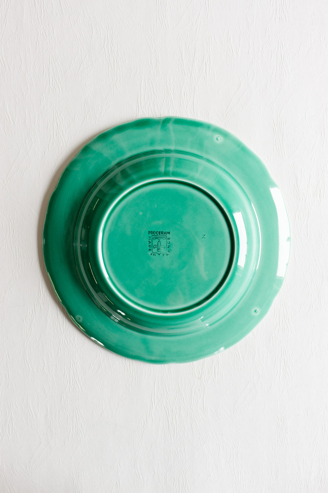 set of 4 antique teal french monogrammed "ff" proceram dinner plates