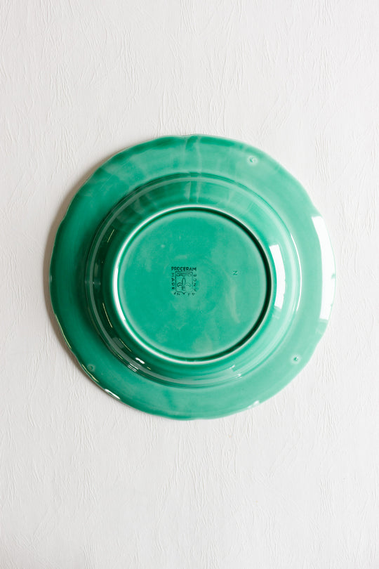 set of 4 antique teal french monogrammed "ff" proceram dinner plates