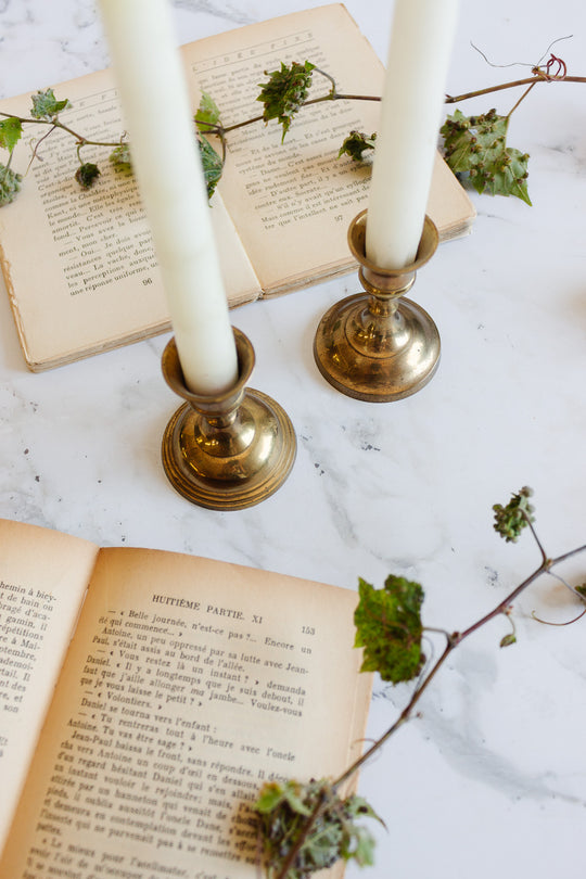 pair of vintage french brass candlesticks