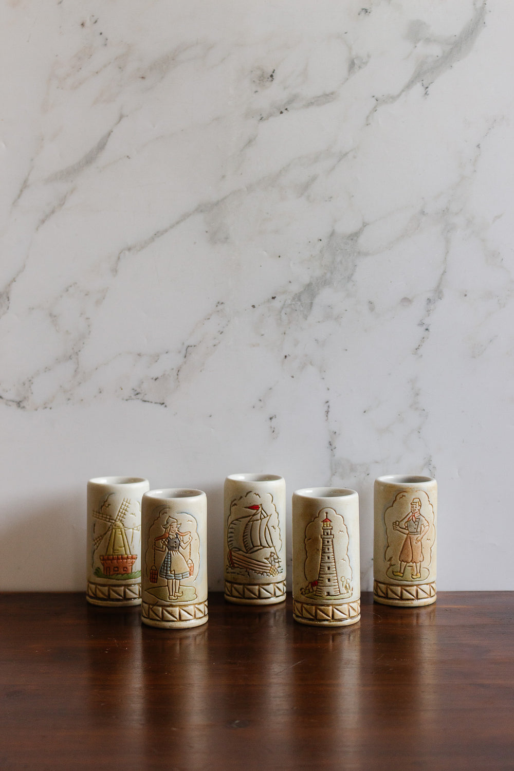 set of 5 1970s ceramarte liqueur glasses