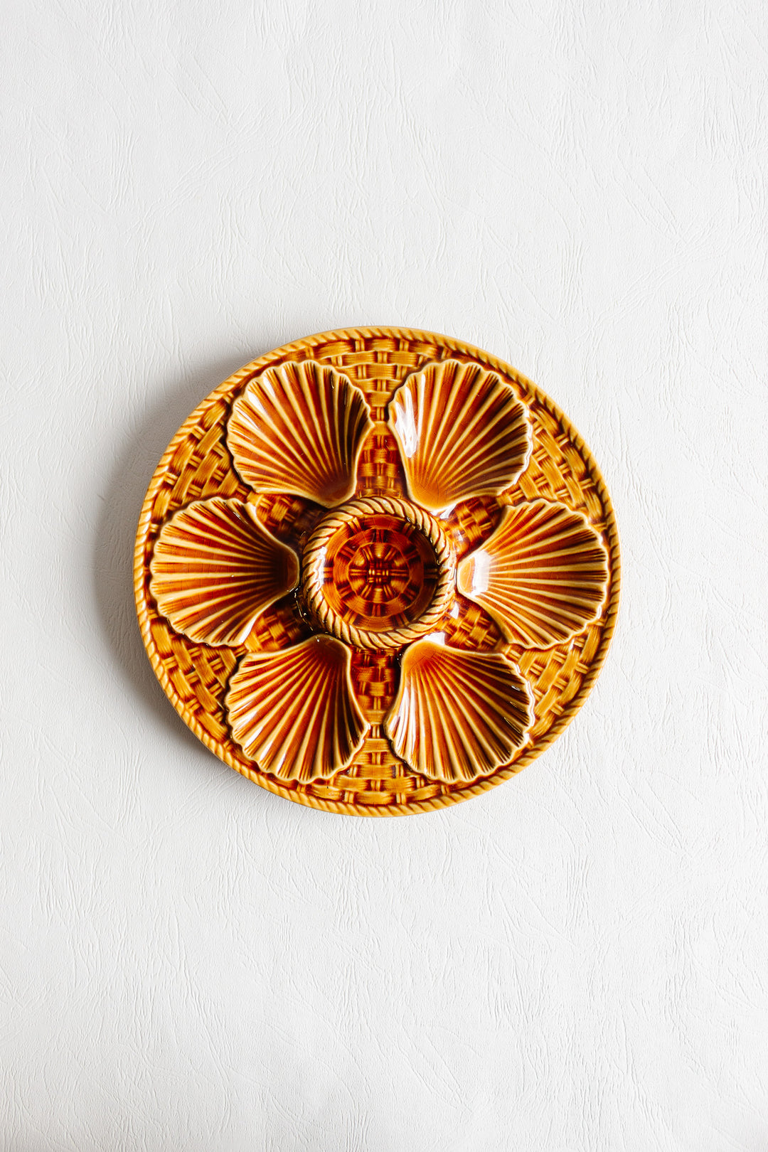 antique french "basketweave" Longchamp amber oyster plate