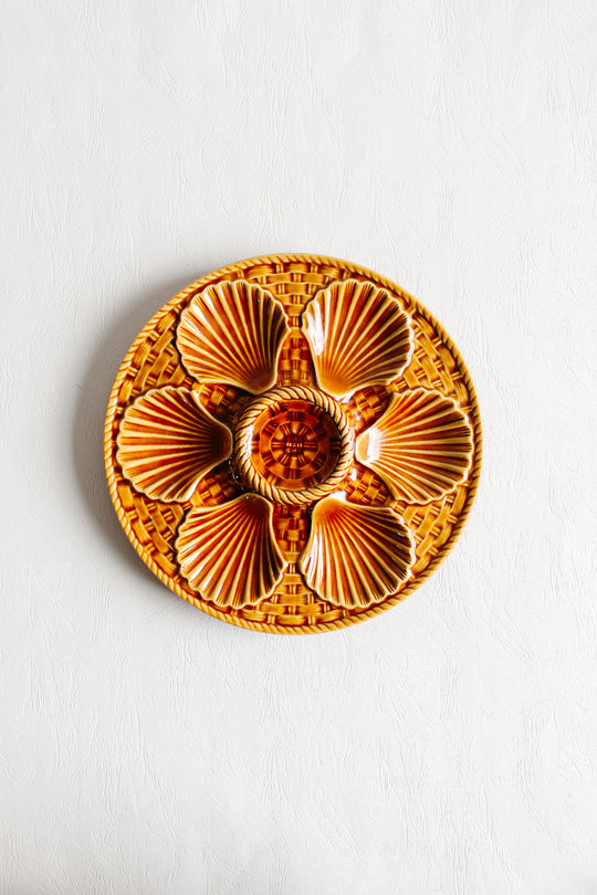 antique french "basketweave" Longchamp amber oyster plate