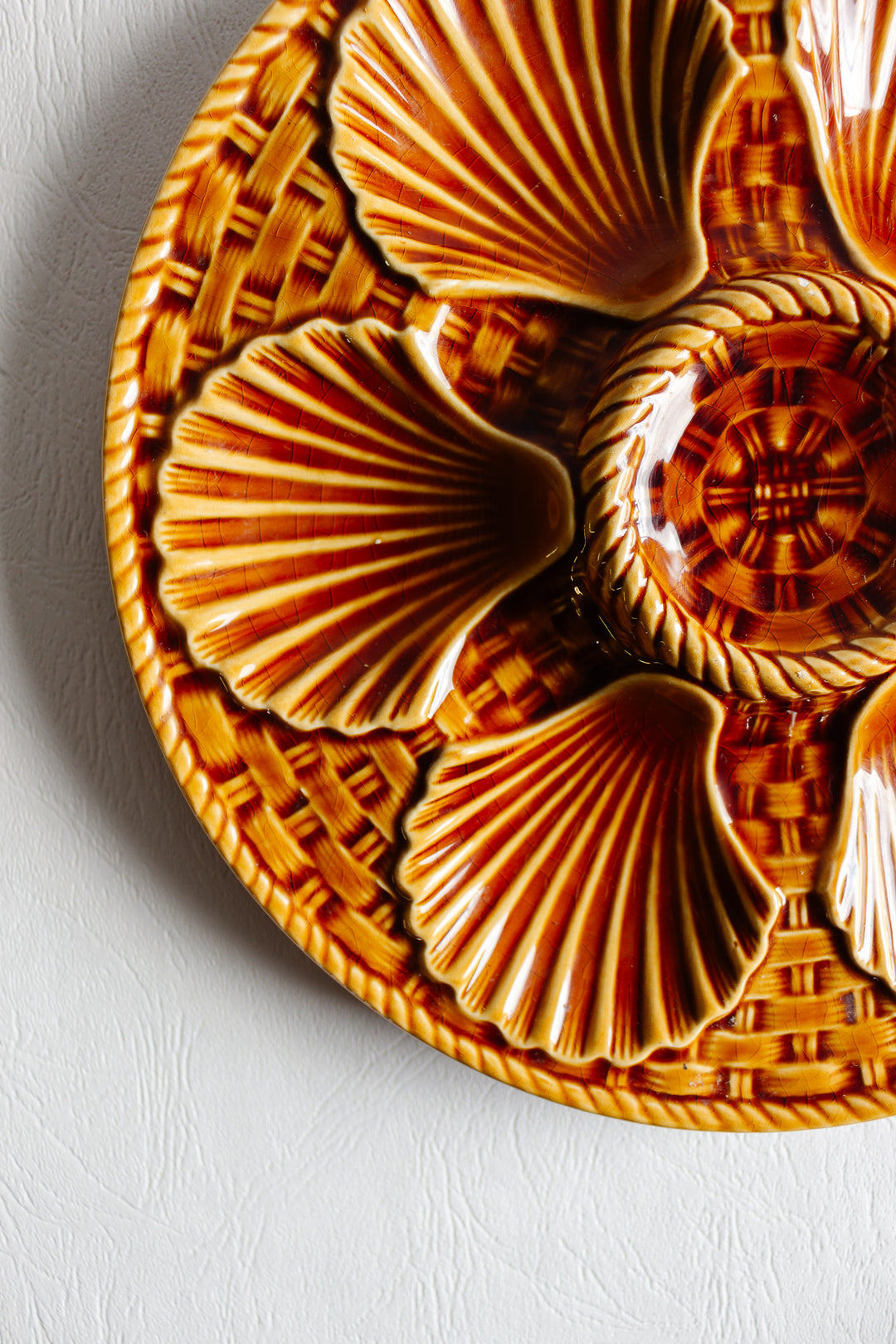 antique french "basketweave" Longchamp amber oyster plate