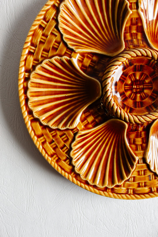 antique french "basketweave" Longchamp amber oyster plate