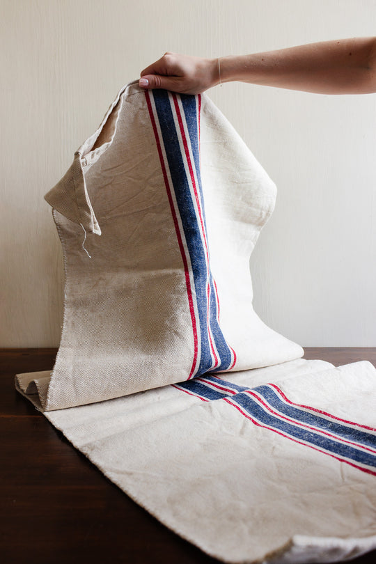 large antique french woven linen grain sack